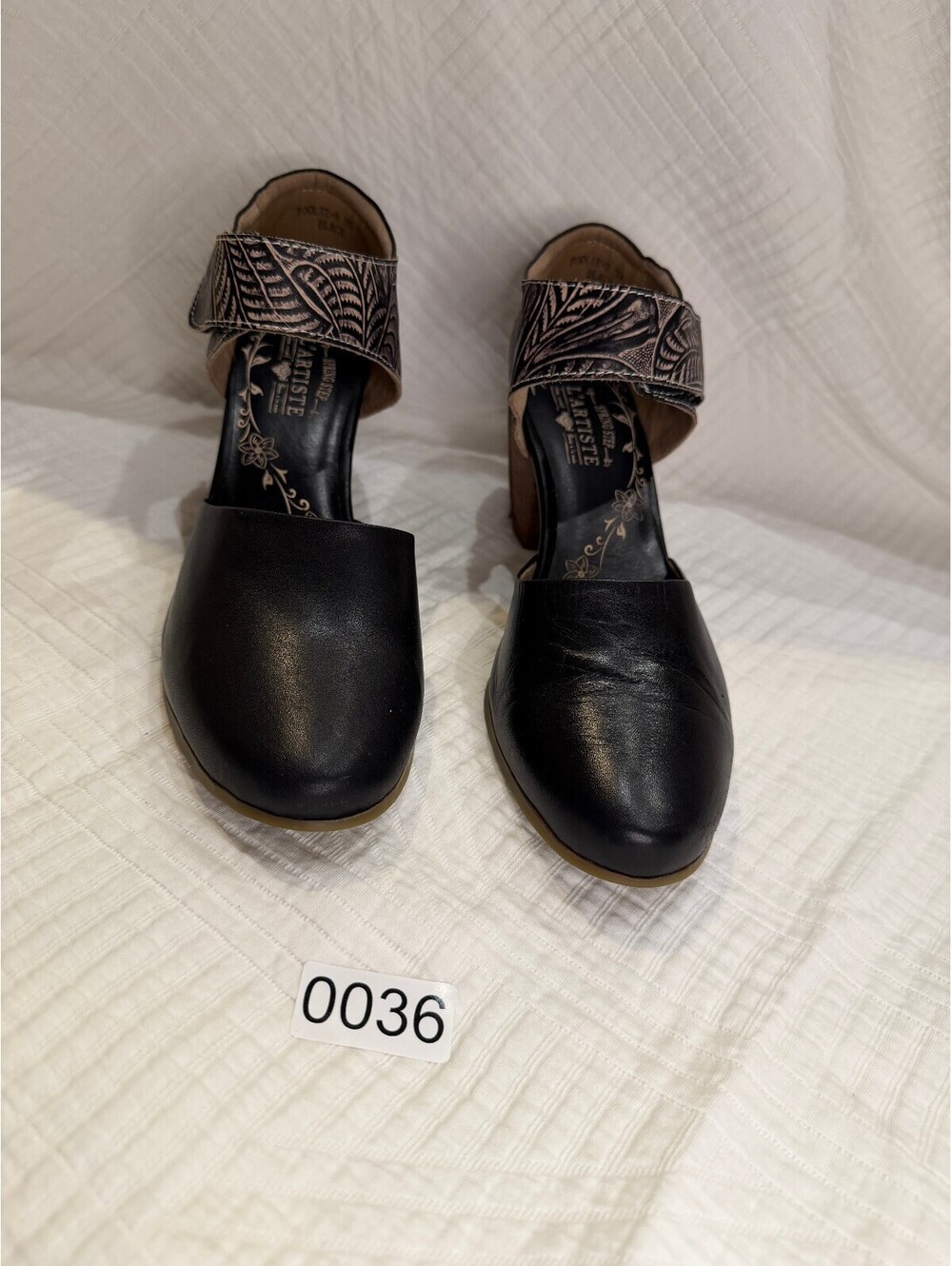 #0036 — L'Artiste by Spring Step Black Embossed Leather Pumps